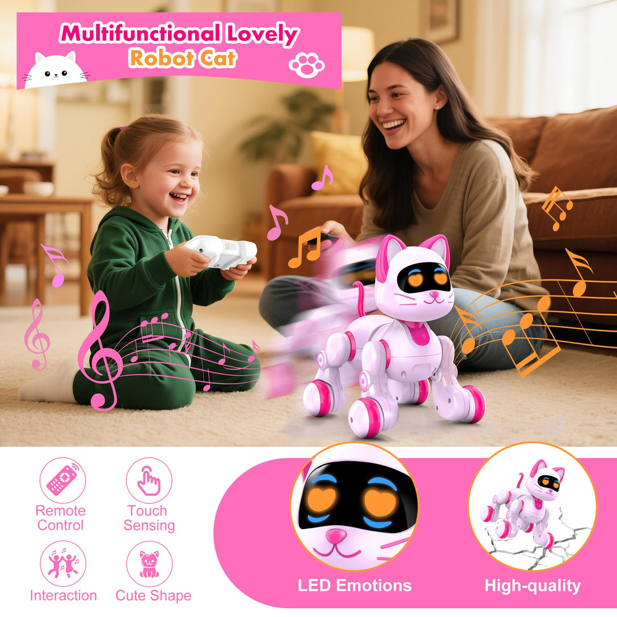 Nicmore Robot Cat Interactive Toys for Girls: Remote Control Pet for Kids Age 4-6 Gifts for 3 4 5 6 7 8 Year Old Gilrs RC Toys with Touch Sensing Gestures Christmas Birthday Gift Ideas