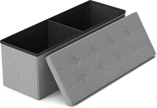 GLAXYFUR 43 Inches Folding Storage Ottoman Bench, Storage Chest, Footrest for Entryway, Living Room, Holds up to 660 lb, Light Grey