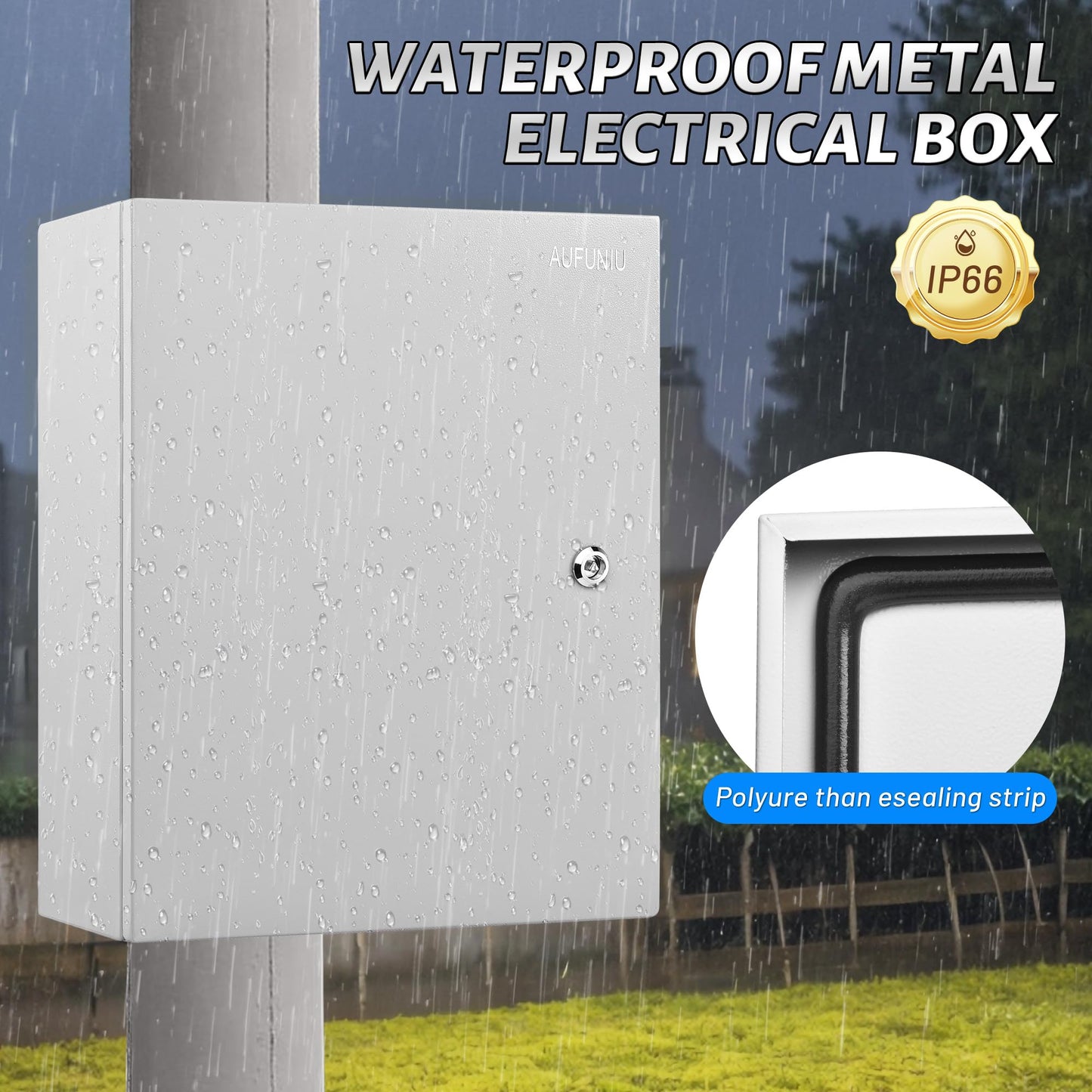 AUFUNIU Steel Electrical Junction Box, 24 x 24 x 12'' Waterproof & Dustproof Electrical Enclosure, Outdoor & Indoor Universal Project Box with Lock & Mounting Plate