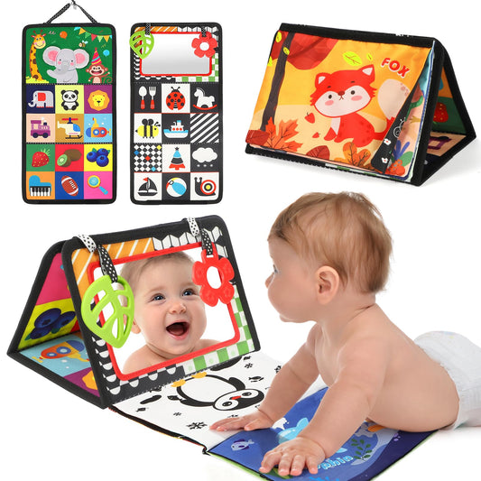 BBWOO Tummy Time Toys, Black and White High Contrast Baby Toys for Newborn, Baby Visual Stimulation Mirror, Montessori Crinkle Book for Infant 0-3-6-12 Months, Boy Girl Shower Gift