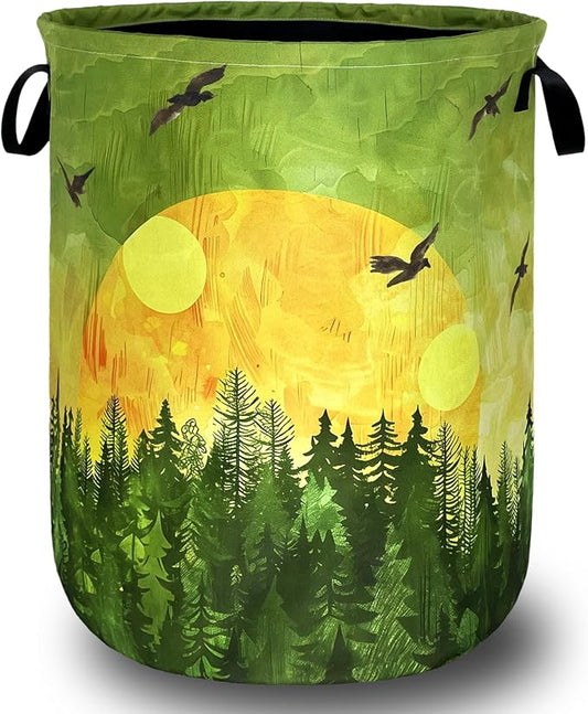 Watercolor Sunset Laundry Basket Foldable Forest Laundry Hamper Oxford Cloth Colorful Tote Bag Clothes Toy Storage Bucket For Bathroom/Laundry Storage/Bedroom 18.9 x 16.5 Inch