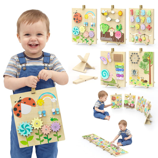 BlueWood Wooden Busy Board for Toddlers, 14-in-1 Montessori Philosophy Educational Toy, Activity Center Made from Basswood, No Drilling, Easy to Carry & Store