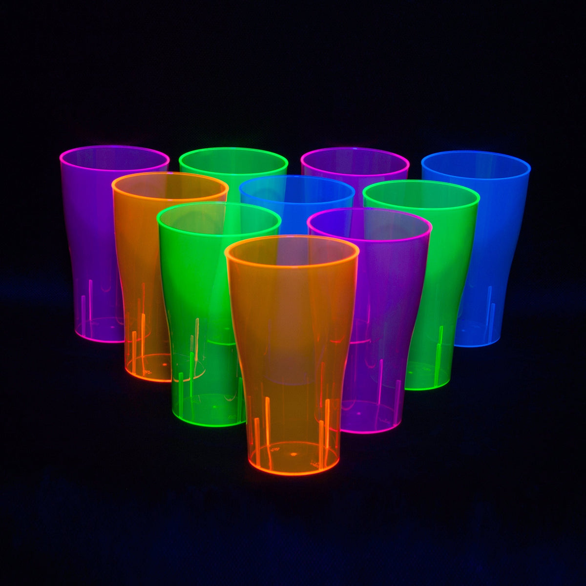 Party Essentials N161090 Brights Plastic Party/ Pint Glasses, 16-Ounce Capacity, Assorted Neon Pink/Green/Blue/Orange (Case of 120)
