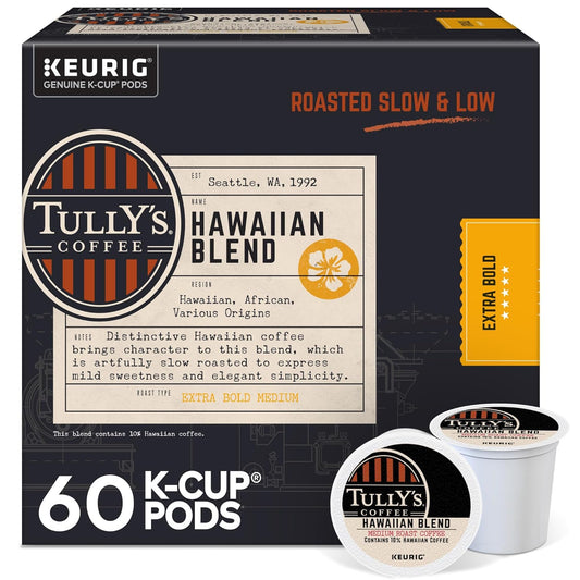 Tully's Coffee Hawaiian Blend K-Cup Pods - Medium Roast, 60 Count (6 Packs of 10)
