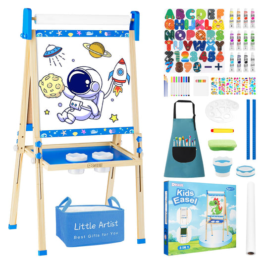 Easel for Kids Toys,Toddler Art Easel, Boy Toys for Ages 5-7,Adjustable Wooden Magnetic White Board and Chalk Board with Art Supplies, 4 5 6 7 8 9 10 Year Old Boys Birthday Gifts