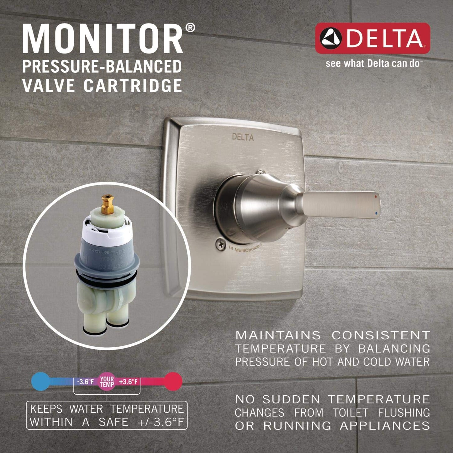 Delta Faucet Trinsic 14 Series Single-Function Shower Trim Kit with Single-Spray H2Okinetic Shower Head, Chrome T14259 (Valve Not Included)