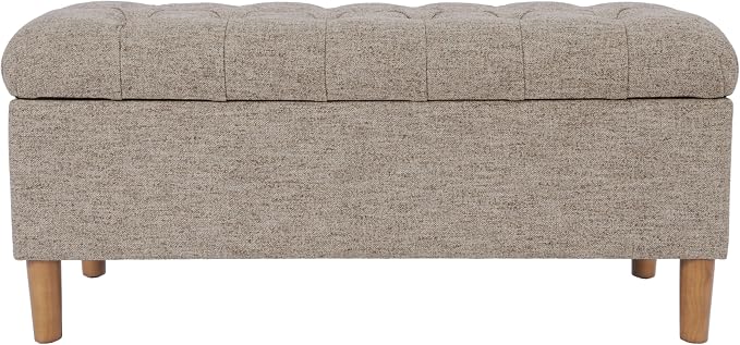 Homepop Home Decor | Tufted Ainsley Button Storage Ottoman Bench with Hinged Lid | Ottoman Bench with Storage for Living Room & Bedroom,Midtone Gray
