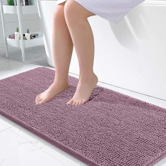 OLANLY Large Bathroom Rugs - Extra Soft Chenille Bath Mats | Quick Dry, Machine Washable, Deep Plum 50x30