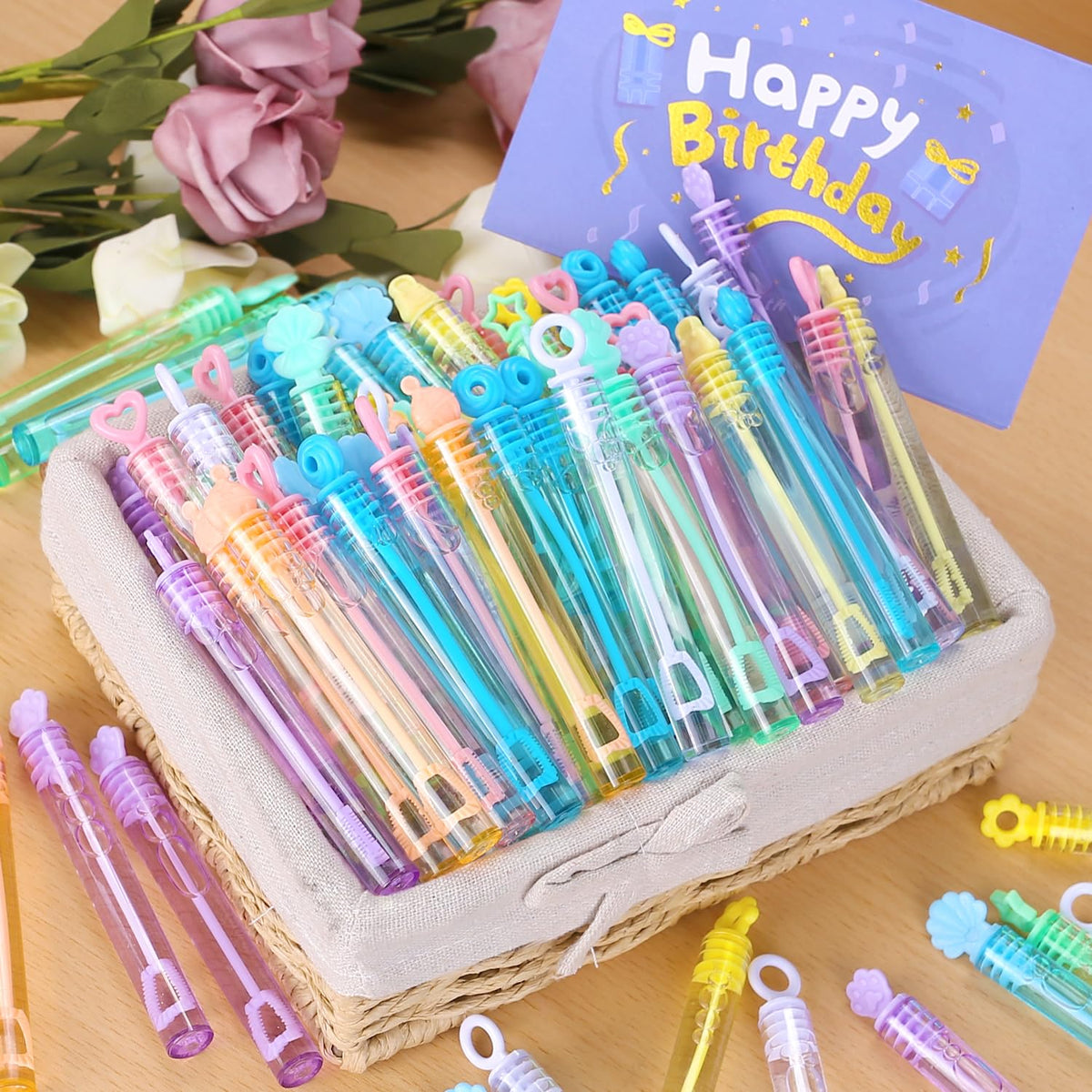 Kids Bubble Party Favors, 300 Pack Mini Bubbles Bulk with Gift Box, Pastel Bubble Wand Sticks for Party Toys, Birthday Supplies, Wedding Decorations, Carnival Prizes, Goody Bag Fillers Stuffers