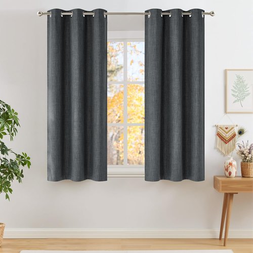 NICETOWN Blackout Curtains - Charcoal Gray Faux Linen Privacy Panels | 63-Inch Grommet Top, 2 Panels