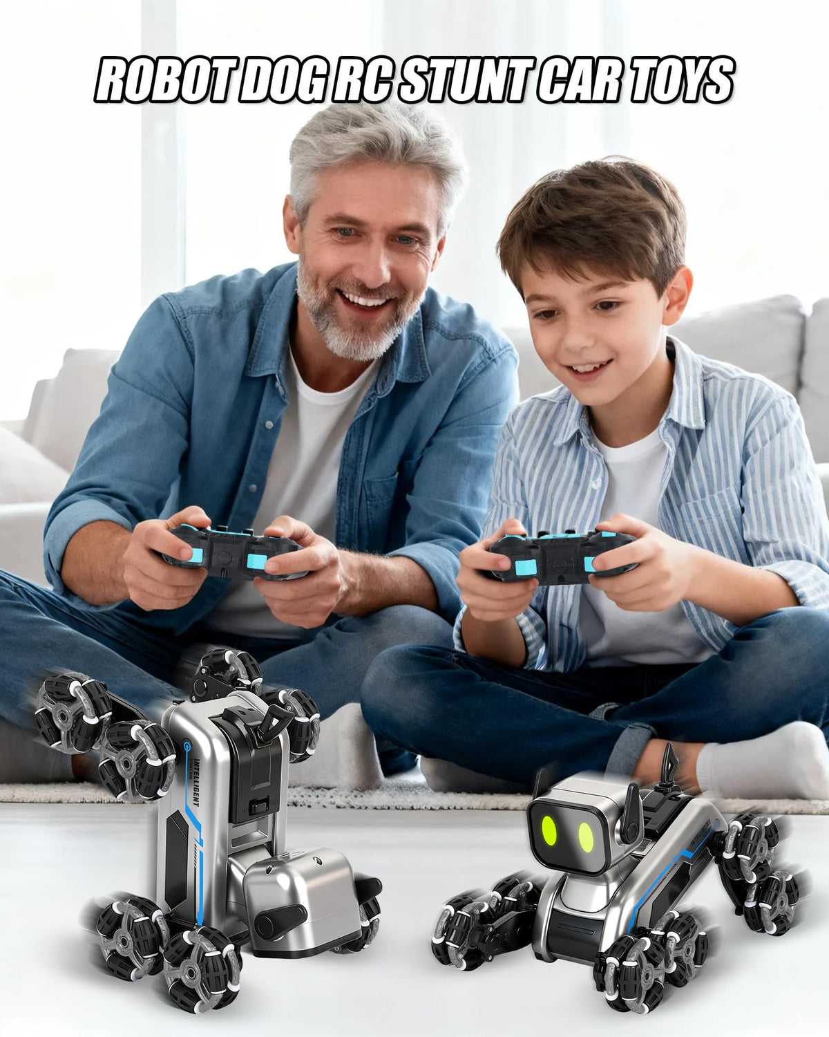 HuiJuKeJi Interactive Robot Dog RC Stunt Car, Gesture Sensing & 2.4Ghz Remote Control Cars, Mecanum Wheels, LED Eyes with Music, Rechargeable for Extended Indoor/Outdoor Fun, Gift for Kids 6-12