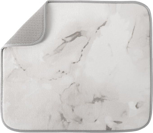 S&T INC. Dish Drying Mat, 16” x 18”, Absorbent Microfiber Kitchen Counter Mat, Dish Drying Pad for Dishes, Utensils, Pots and Pans, Large, Grey Stone