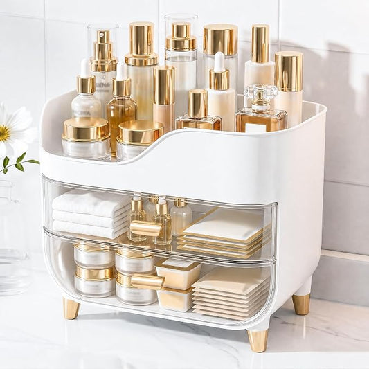 Makeup Organizer for Vanity with Large Smooth Drawers Extra Large Skincare Organizer for Bathroom Countertop and Dresser, Crystal Clear Cosmetic Storage Display Case for Beauty Products