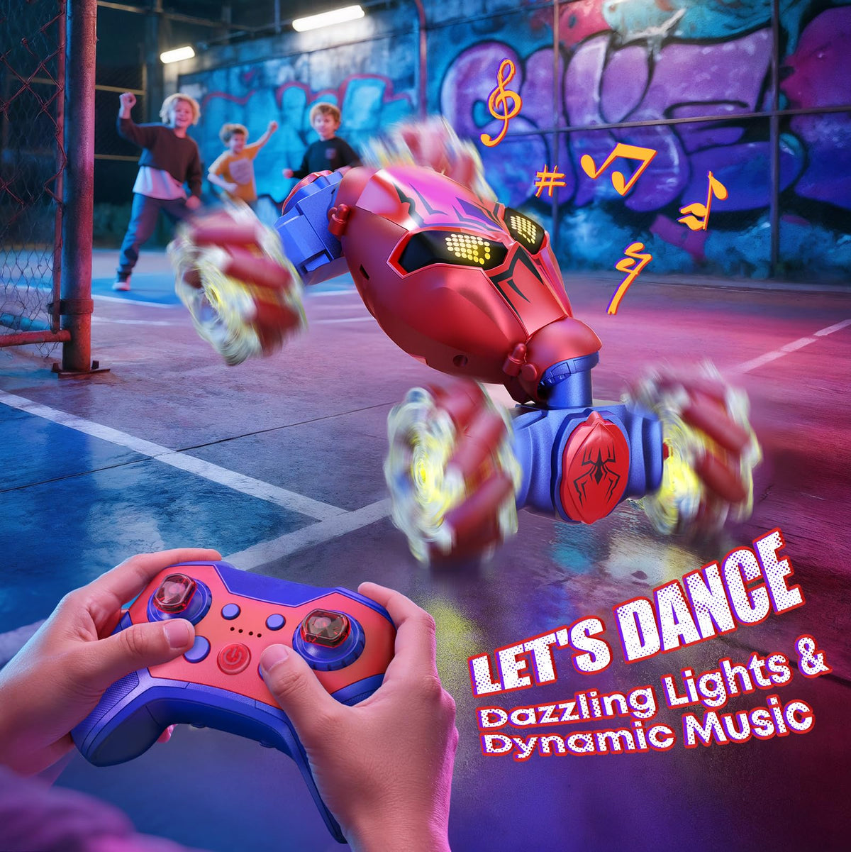 Veeniix V993 Gesture Sensing RC Stunt Car, 4WD Remote Control Spider Toy Car for Boys 8-12, Hand Controlled All Terrain Drift Car with 360° Rotation, LED Lights & Music, Birthday Gift for Kids