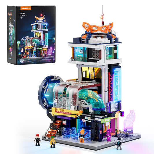 Lumibricks Cyberpunk Floating-Train-Station Lighting-Building-Bricks Set - Cyberpunk City Future Levitation Train Station Street View Collection LED Light Model 2760 Pcs for Adults and Sci-fi Lovers