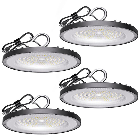 4 Pack LED High Bay Light 200W, 30000lm, 5000K ETL Listed UFO High Bay LED Shop Lights with 5' Cable US Plug, IP65 Waterproof 120V Commercial Lighting Fixture for Warehouse Workshop Barn Factory