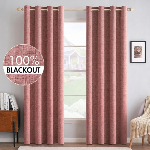 MIULEE Blackout Linen Textured Curtains - Thermal Insulated Dusty Rose Drapes | 52 x 108 Inch (2 Panels)