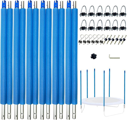 Universal Trampoline Replacement Enclosure Poles Come with Clamps, Screws and Bolts, Plactic Caps, Fits 6 Straight Pole Trampoline Frame