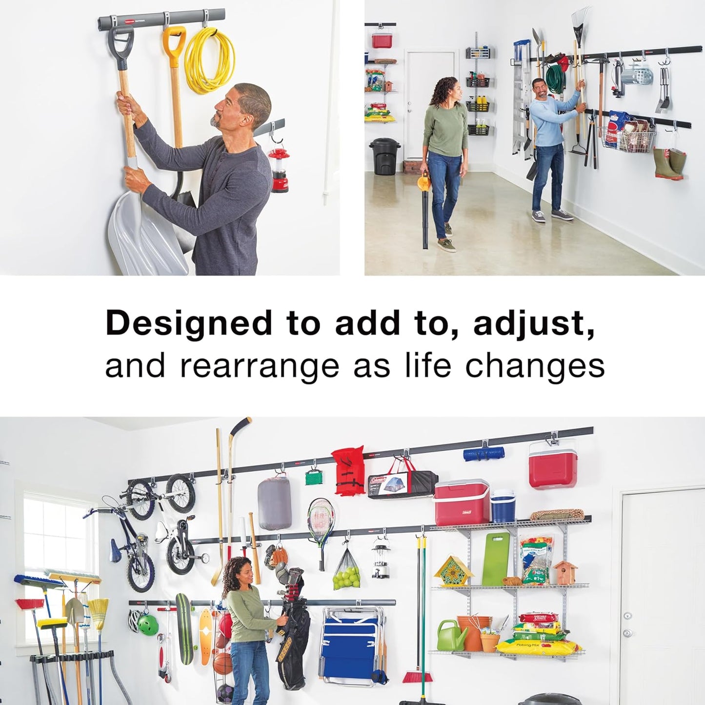 Rubbermaid 15-Piece FastTrack Garage Storage Kit - Wall-Mounted with 4 Rails & 11 Hooks for Tools & Equipment