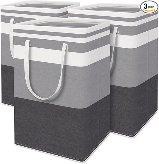 HomeHacks 3-Pack Large Laundry Basket,75L Each Waterproof, Freestanding Laundry Hamper, Collapsible Tall Clothes Hamper with Extended Handles for Clothes in the Dorm and Family-Gradient Grey