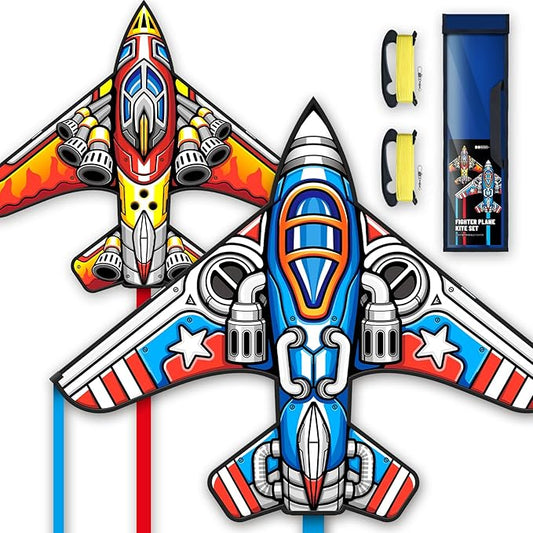 Kite for Ages 8-12, Easy to Fly and Assemble Fighter Plane Kites for Beginner, Single Line String Professional Kite for Beach and Outdoor Activity (Fighter Plane Kites Set)
