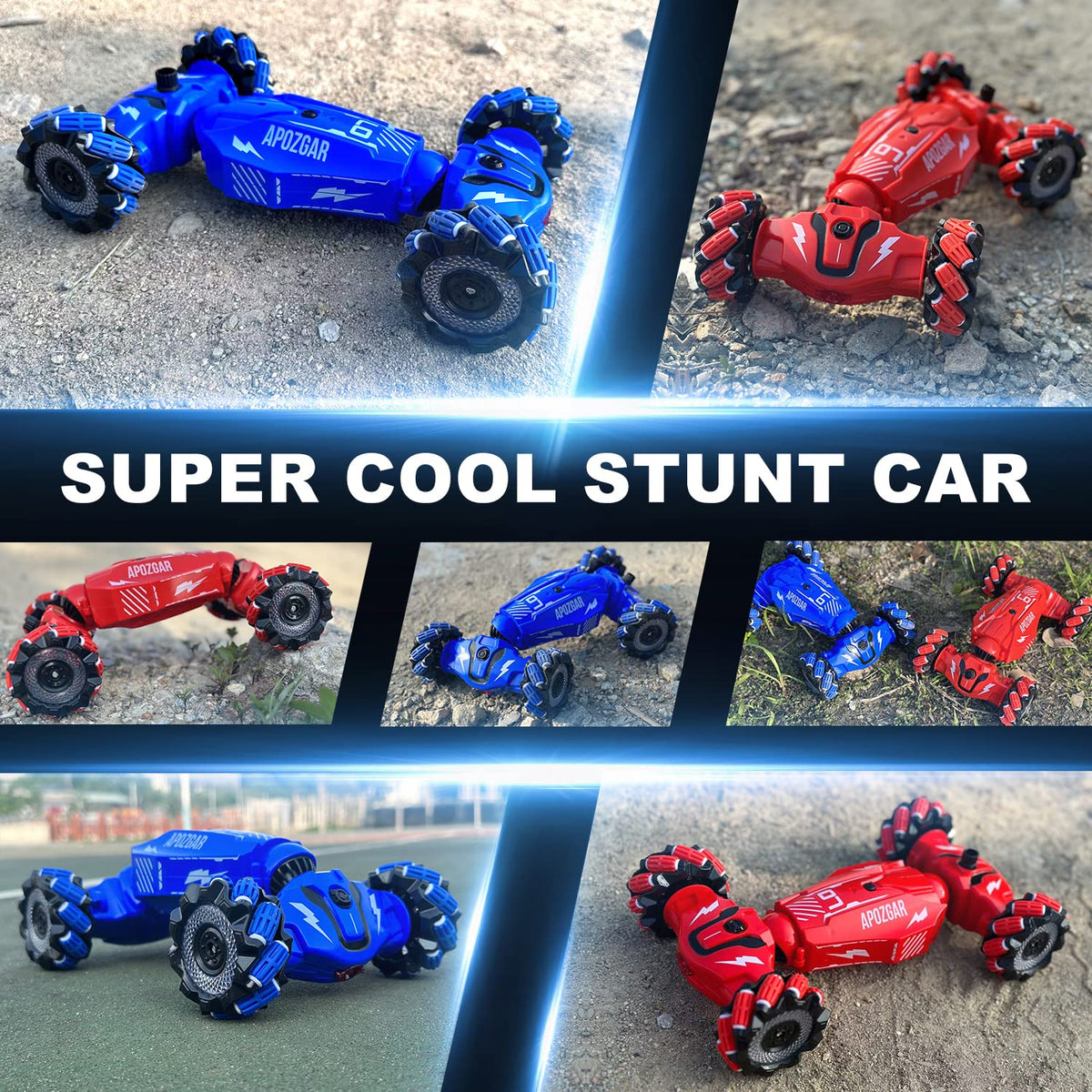 LOOZIX Upgraded Hand Gesture Sensing RC Stunt Car with Lights Music, Spray Drift Gesture RC Car 360° Spins All Terrains Hand Controlled Truck Toys for 6 7 8 9 10 Year Old Boys
