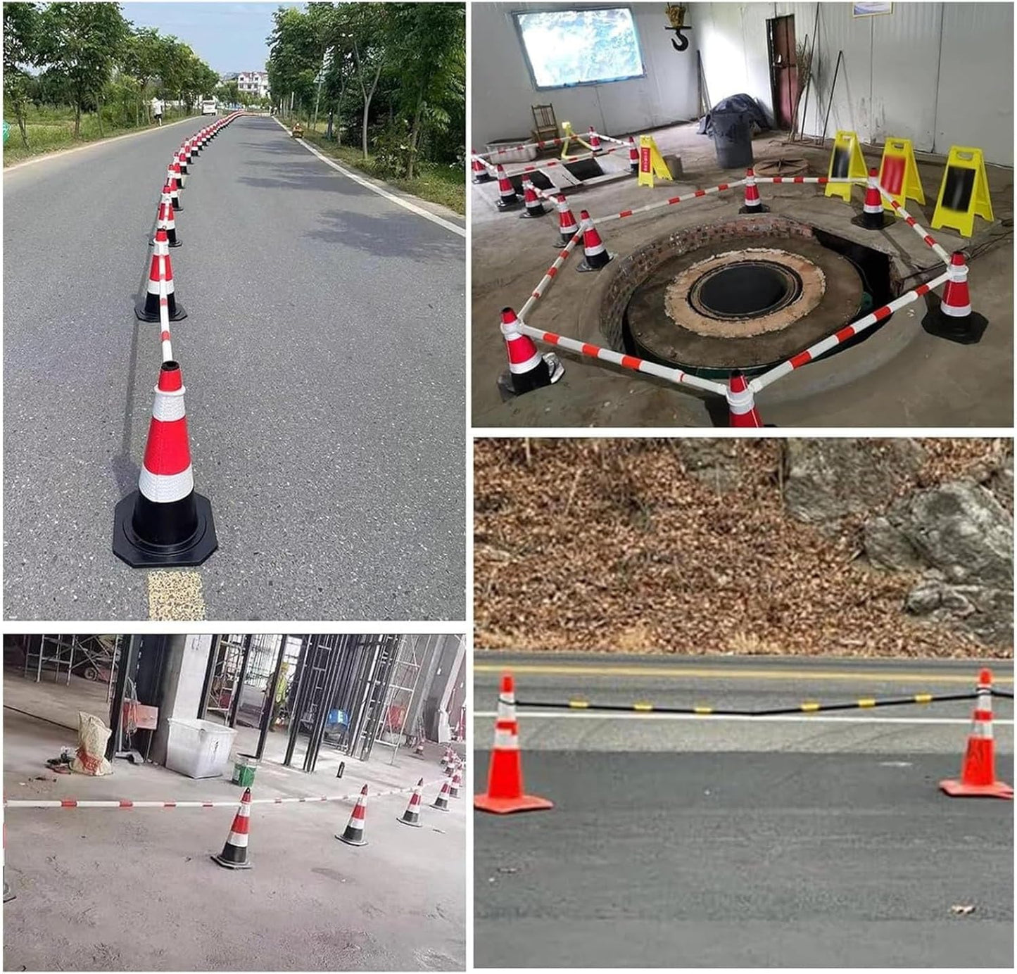 Heavy Duty Expandable Traffic Cone Bar, Adjustable 4.5-8 ft Retractable Safety Cone Barrier with Reflective Tape, Durable PVC Construction, 30PCS Red Traffic Control Set
