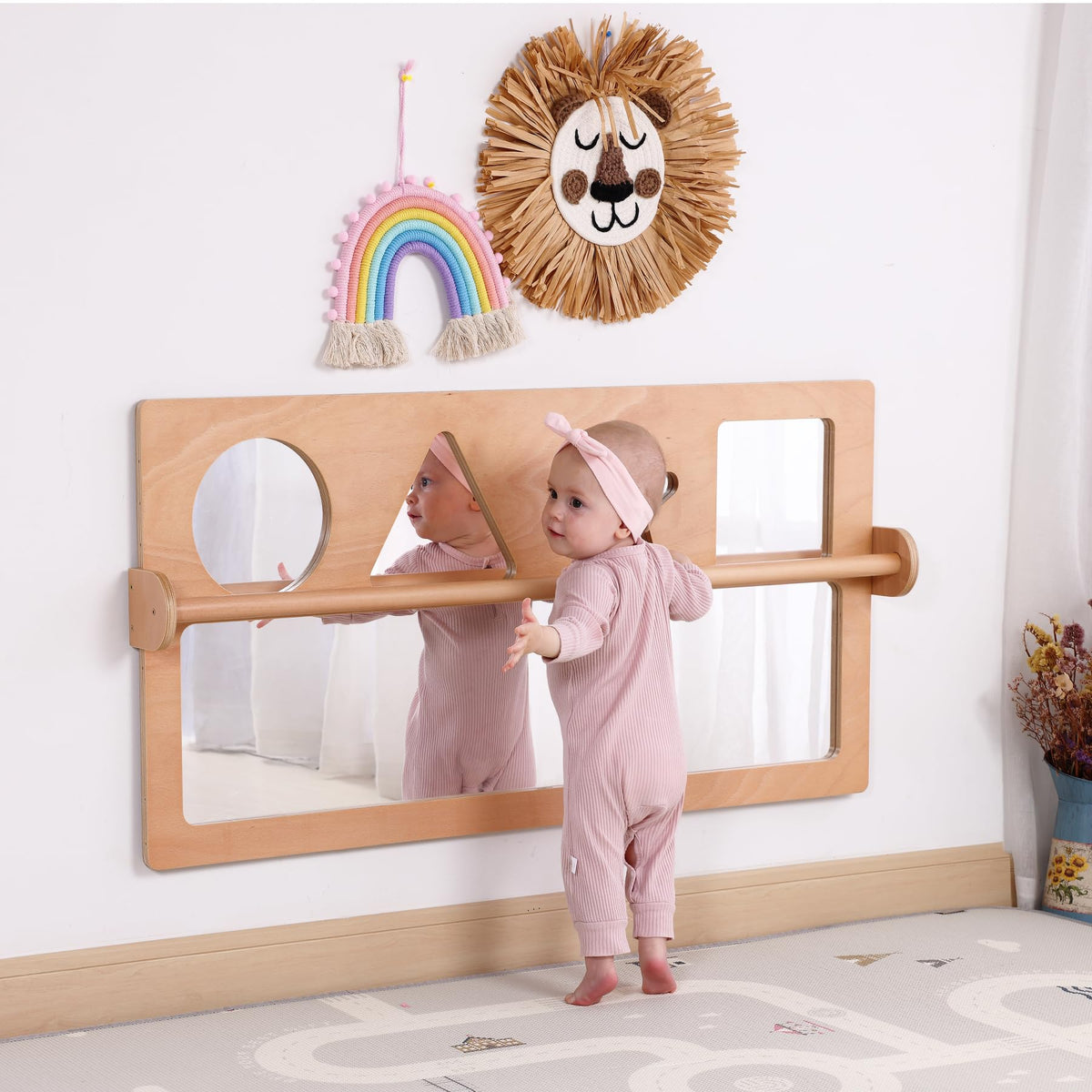 Bolocon Baby Shatter-Resistant Safety Mirror with Pull Up Bar, Infants Early Learning Exploration Set, Toddlers Montessori Furniture for Daycare, Preschool and Nursery