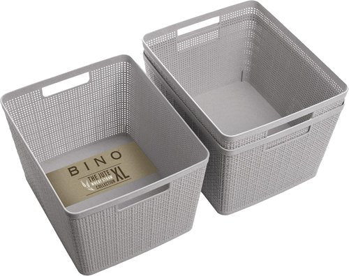 BINO Woven Plastic Basket - Large Natural Grey 3-Pack | Stylish Home Organization & Space-Saving Storage