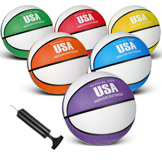 Jenaai 6 Pack Mini Basketballs with Pump for Kids 7 Inch Size 3 Rubber Arcade Basketball Color Small Toy Indoor Outdoor Pool Arcade Games Colorful Basketball for Kids Toddlers(Bright)