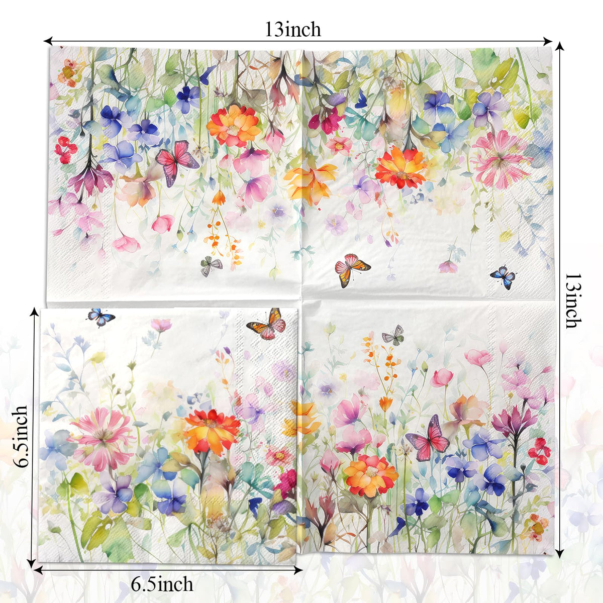 Wildflower Napkins,Wildflower Baby Shower Decorations Wedding Shower Party Napkins Easter Spring Butterfly Floral Theme Napkins Decorations for Bridal Shower,Spring Holiday,Easter Birthday Supplies