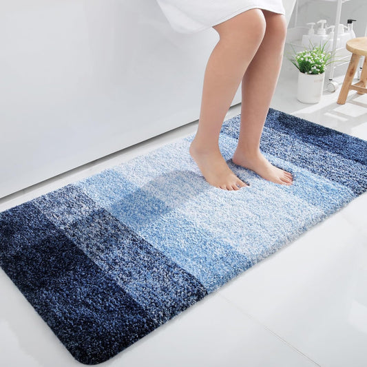 OLANLY Bathroom Runner Rugs - Extra Soft Microfiber Bath Mats | Quick Dry, Rubber Backing, 47x24 Navy
