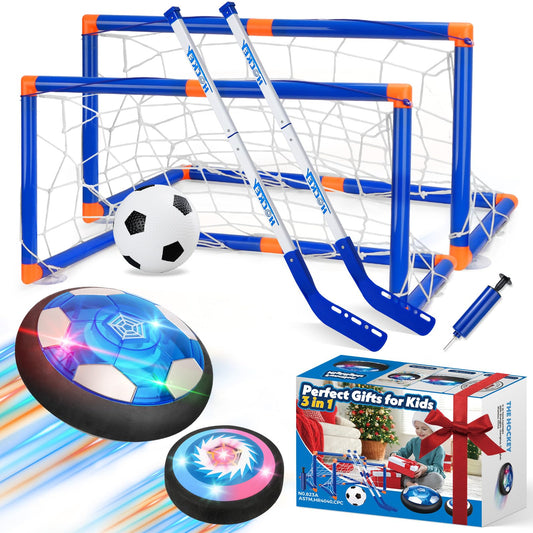 Nazano 3-in-1 Hover Soccer Ball Set for Kids, Gift for Boys 3-5 6-8, Hover Soccer Ball for Kids, LED Lights Indoor Outdoor Birthday Christmas Hockey Gifts for Boys