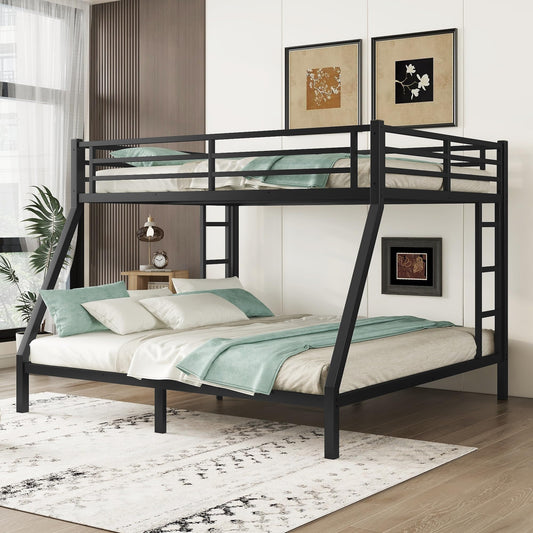 Bellemave Queen Over King Bunk Bed for Adults, Queen Over King Bunk Beds Frame with 2 Side Ladder and Full Length Guardrail, Easy Assemble Bunkbeds, Noise Reduced, Mattress Not Included, Black