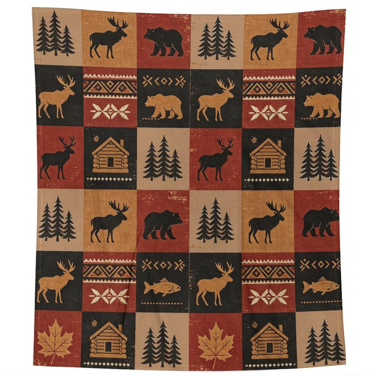 Bear Rustic Cabin Moose Blanket Soft Flannel Farmhouse Throw Blanket Gifts for Adults Cozy Blanket for Red Black Check Farmhouse Art All Season Couch Bed Sofa Home Decor, 50"x60"