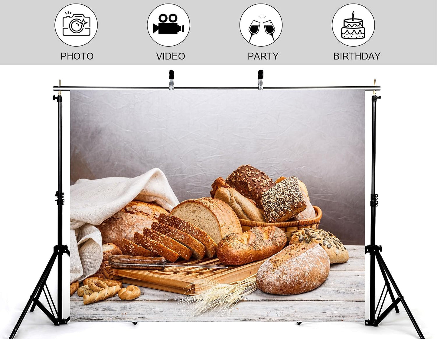KeyWork 10x10ft Artisan Bread Assortment Backdrop Fresh Bakery Photography Background for Party Food Themed Gathering