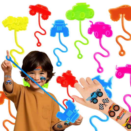 48PCS Monster Truck Party Favors - 24PCS Temporary Tattoos & 24PCS Stick Hands Party - Perfect Birthday Party Supplies, Goodie Bag Stuffers, Treasure Box Toys, Classroom Prizes, and Student Gifts