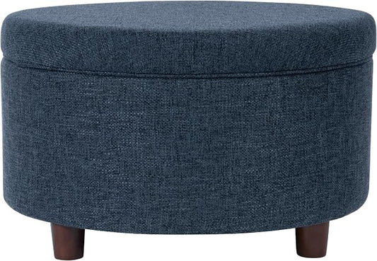 HomePop Round Storage Ottoman - Textured Navy