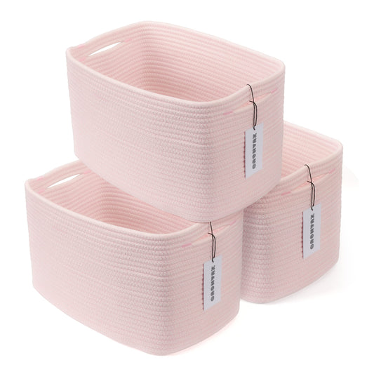 Cotton Rope storage Basket Bins Woven Basket for Organizing Shelves 15X10X9.3" Rectangle Decorative Baskets For storage Clothes Toys Books Towels Nursery basket organizer 3 pack light pink