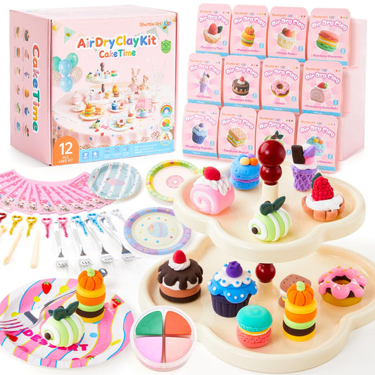 Shuttle Art Air Dry Clay for Kids - Cake Time, 52 PCS Modeling Clay Kit with Sculpting Tools and Tutorials, Safe & Non-Sticky, Craft Gifts for Boys & Girls