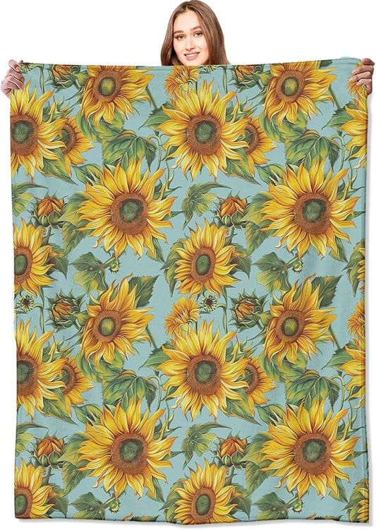Sunflower Blanket,Vintage Yellow Floral Aesthetic Throw Blankets,Gifts for Women & Flower Lovers,Lightweight Soft Fleece,for Picnic Sofa Couch Bed Room Travel,Birthday Decor,60x80in