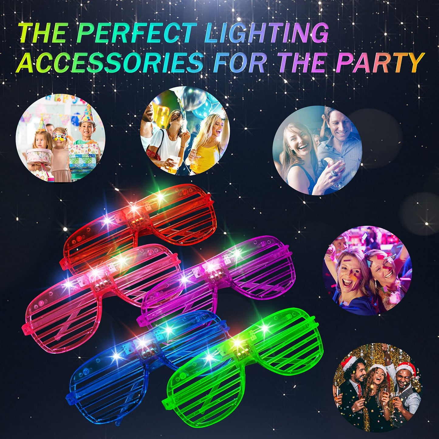 SHQDD 64Pack LED Glasses 5 Colors Light Up Glasses,Glow In The Dark Party Supplies, Shutter Shades Glow Sticks Glasses Neon Sunglasses Accessories for Kids Adults New Years Eve