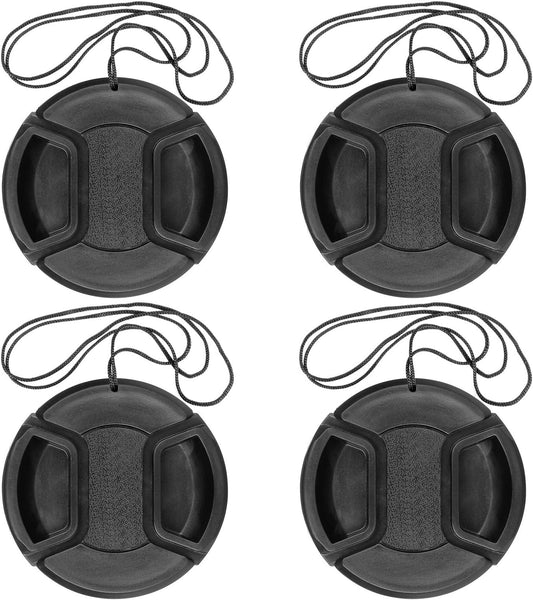 52mm Pinch (52mm)- 4 Pack Camera Lens Cap Center with Lens Cap Leash Hole Bundle Compatible with Nikon Sony Canon DSLR