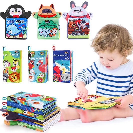 iPlay, iLearn Soft Baby Books 1 Year Old, Babies Animal Cloth Book 6-12 Month, Infant Touch Feel Crinkle Book, Toddler Carseat Crib Bedtime Toy Newborn Birthday Stocking Gift 9 18M 2 3 Yr Kid Boy Girl