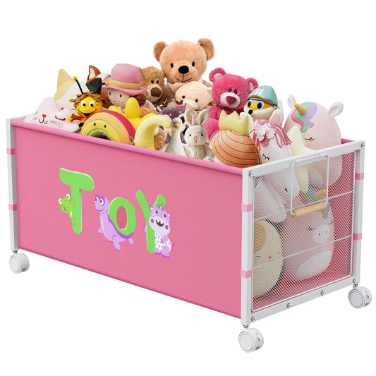 AIJIAMEIER 120L Kids Extra Large Toy Box with Wheels & Handle, 33.1” x 16.5” x 14.6” Big Toy Chest for Boys Girls, Toy Storage Organizer for Living Room Area, Playroom(Pink, 1PC)