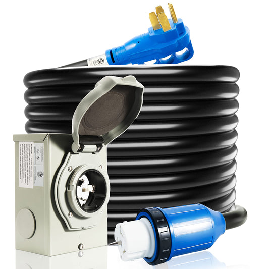 50 Amp Generator Cord and Power Inlet Box, 25FT Generator Cords 50 Amp,125V/250V Generator Power Cord NEMA14-50P/SS2-50R Twist Lock Connector