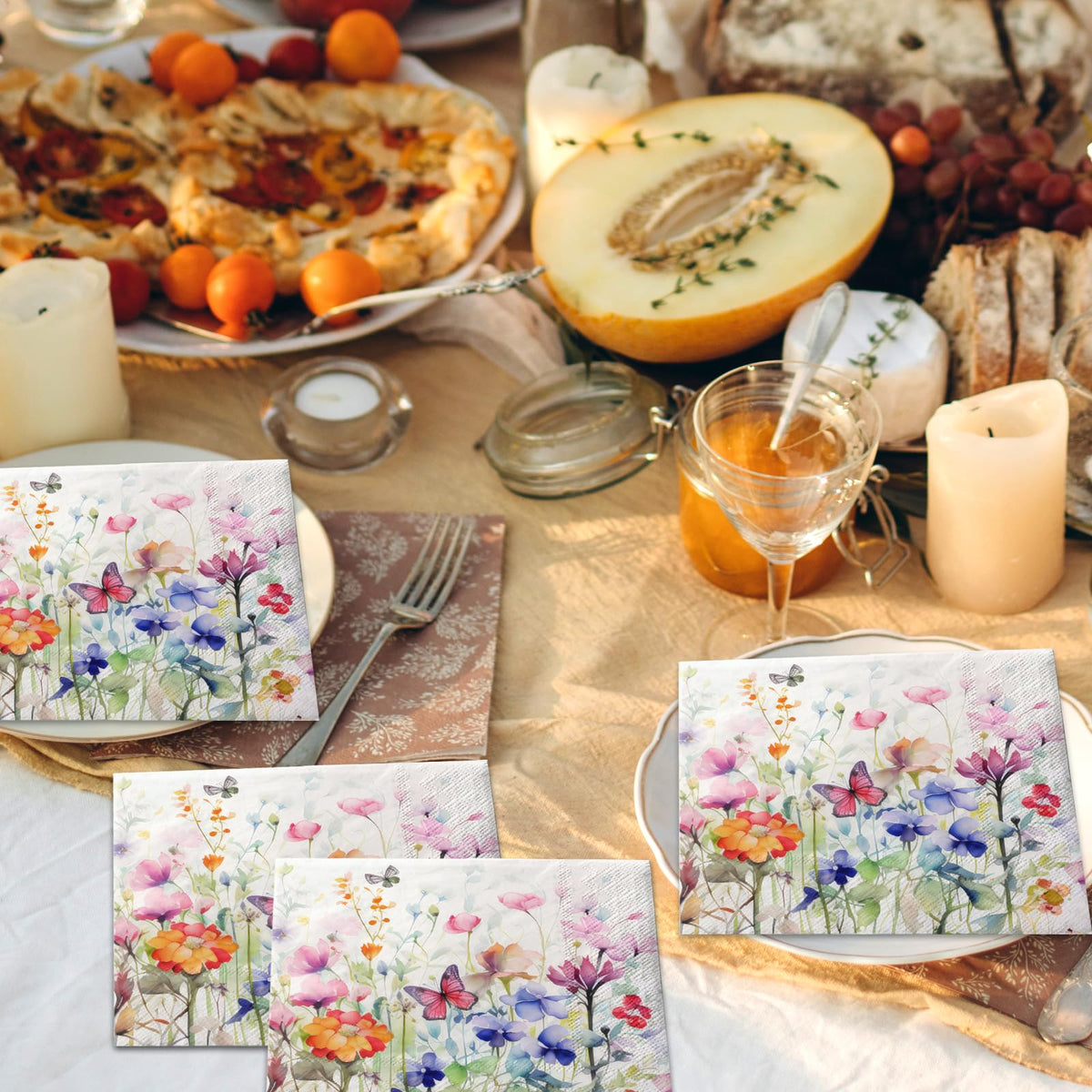 Wildflower Napkins,Wildflower Baby Shower Decorations Wedding Shower Party Napkins Easter Spring Butterfly Floral Theme Napkins Decorations for Bridal Shower,Spring Holiday,Easter Birthday Supplies