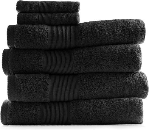 Hearth & Harbor Bath Towels - Luxurious 100% Ring Spun Cotton Set of 6 - Ultra Soft & Highly Absorbent | Black