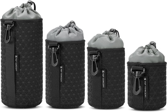 4 Pack Set, K&F CONCEPT Camera Lens Pouch Drawstring Lens Protective Bag, Camera Lens Case for DSLR SLR Lens