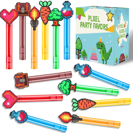 24Pcs Bubble Wands for Pixel Theme Party Favors Decorations Supplies, Goodie Bag Fillers Stuffers Exchanging Gifts Classroom Prizes